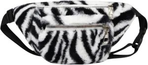 Men Women Zebra Print Faux Fur Fanny Pack Fashion Plush Waist Pack Crossbody Chest Bag