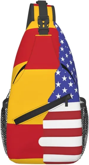 Men's American Spain Flag printed casual crossbody bag, chest bag, adjustable shoulder strap, suitable for daily travel