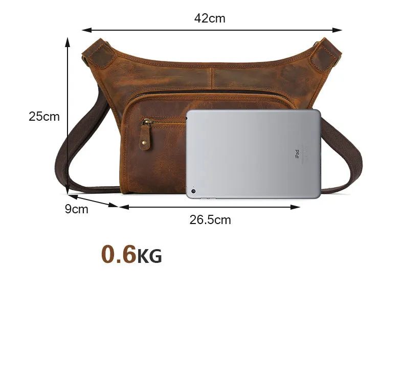 Men's Handmade Leather Chest Bag with Adjustable Strap
