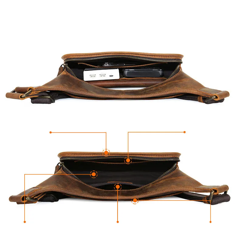 Men's Handmade Leather Chest Bag with Adjustable Strap