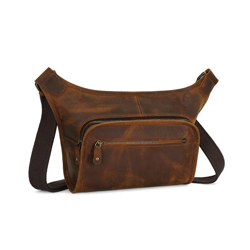 Men's Handmade Leather Chest Bag with Adjustable Strap