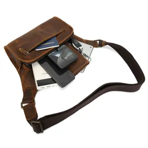 Men's Handmade Leather Chest Bag with Adjustable Strap