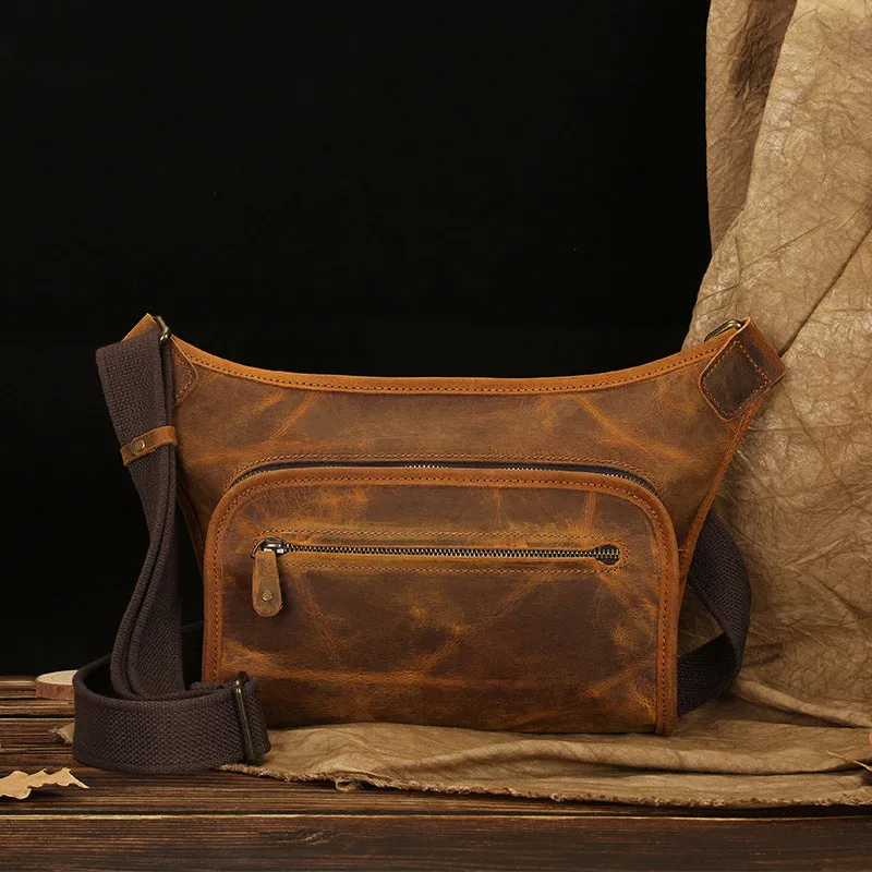 Men's Handmade Leather Chest Bag with Adjustable Strap