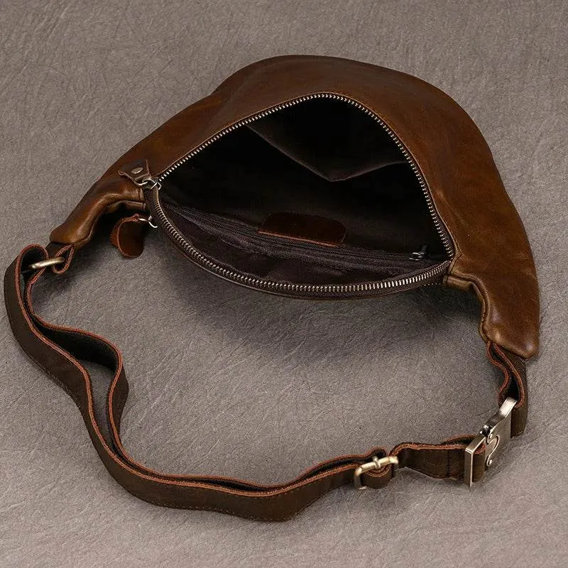 Men's Leather Chest Bag Soft Cowskin Sport Waist Pack for Male