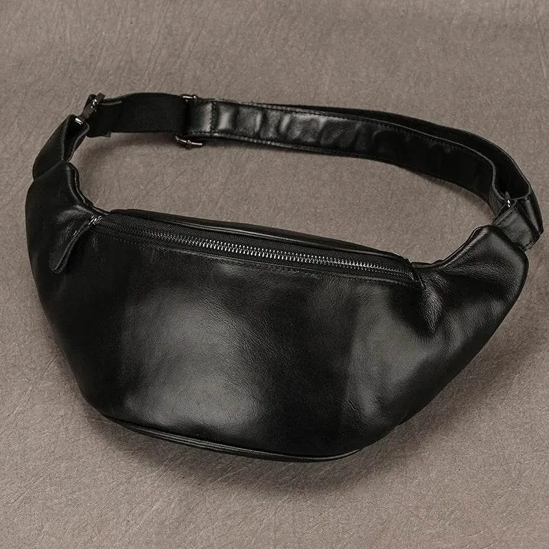 Men's Leather Chest Bag Soft Cowskin Sport Waist Pack for Male