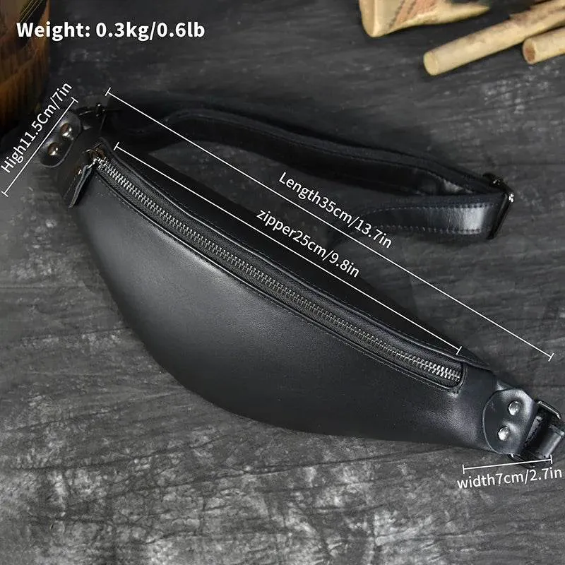 Men's Leather Chest Bag Soft Cowskin Sport Waist Pack for Male