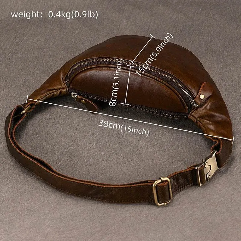 Men's Leather Chest Bag Soft Cowskin Sport Waist Pack for Male