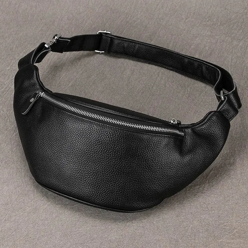 Men's Leather Chest Bag Soft Cowskin Sport Waist Pack for Male