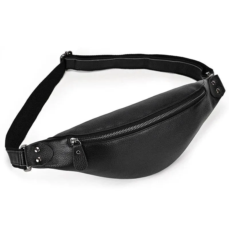 Men's Leather Chest Bag Soft Cowskin Sport Waist Pack for Male