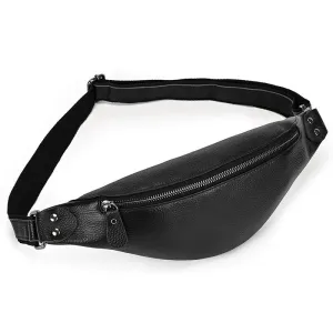Men's Leather Chest Bag Soft Cowskin Sport Waist Pack for Male