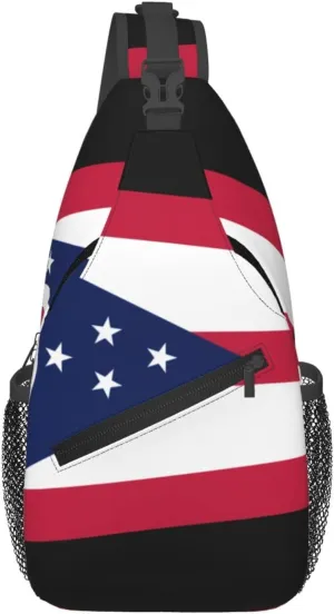 Men's Ohio State Flag printed casual crossbody bag, chest bag, adjustable shoulder strap, suitable for daily travel