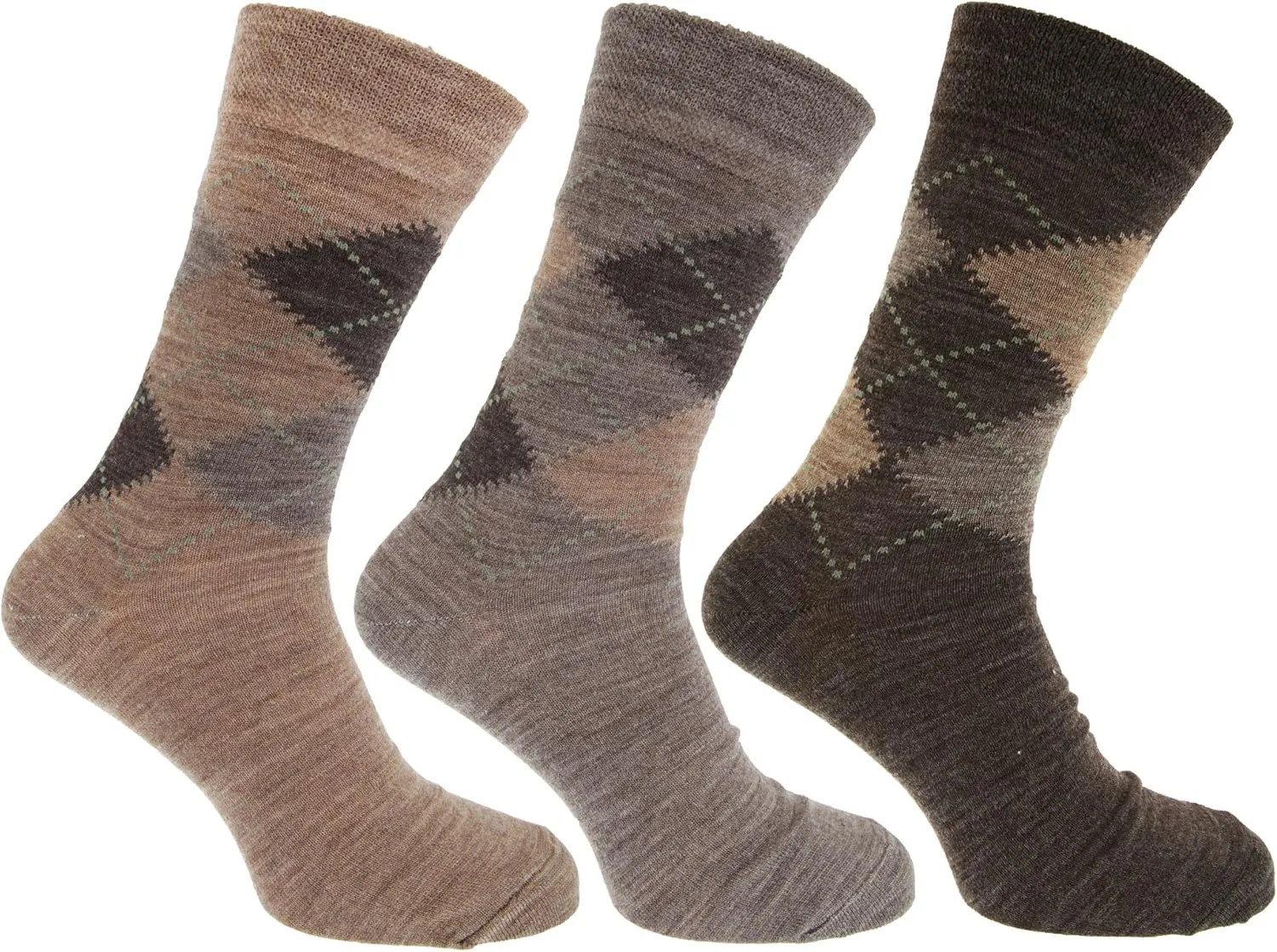 Mens Traditional Argyle Pattern Lambs Wool Blend Socks With Lycra (Pack Of 3)