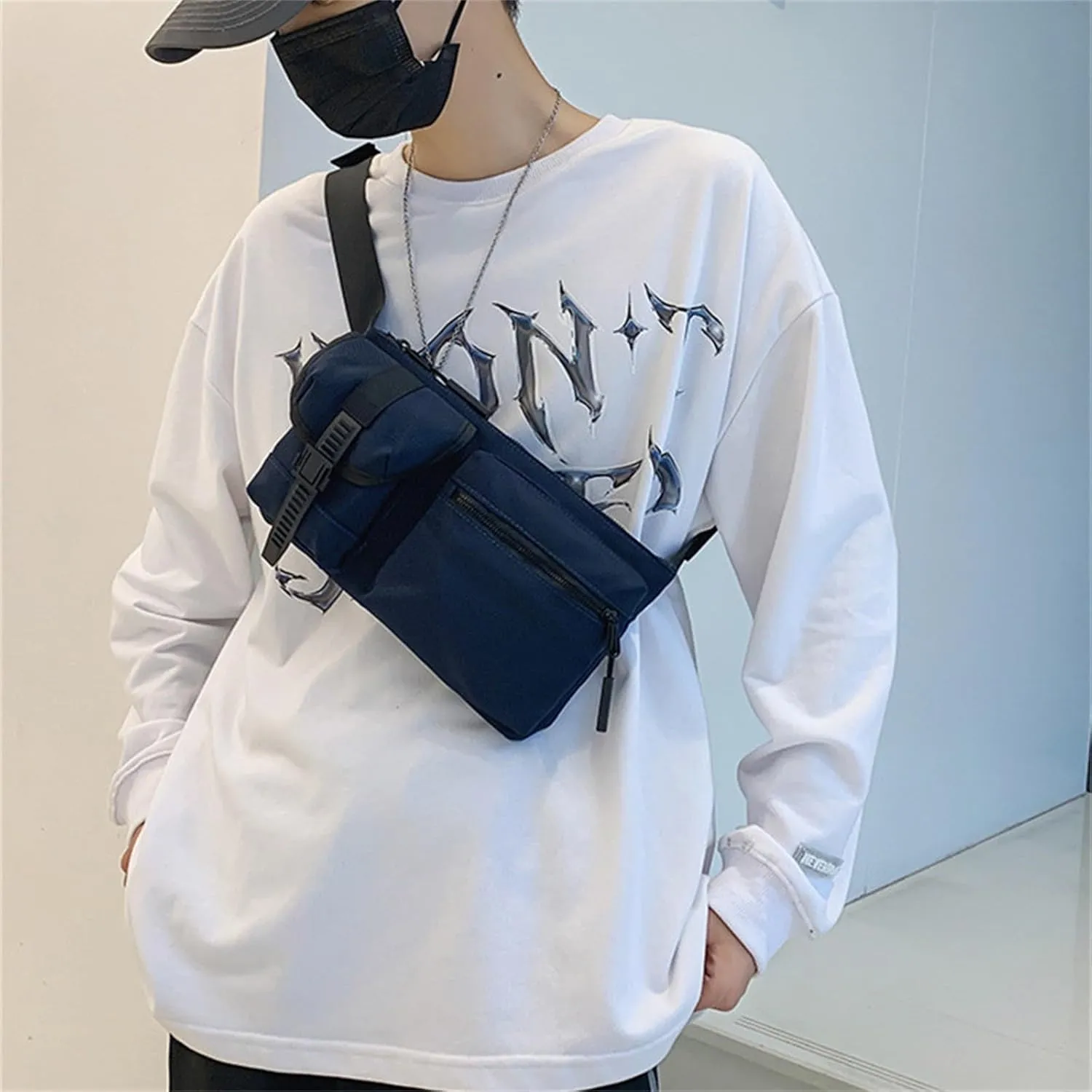 Mens Waist Bag Men's Chest Bag Crossbody Bag Outdoor Sports Waist Bag for Walking,Traveling,Cycling(Navy blue)