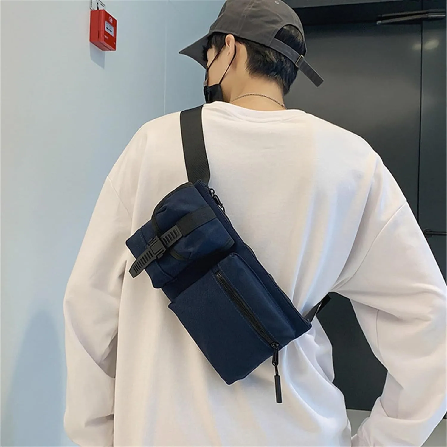 Mens Waist Bag Men's Chest Bag Crossbody Bag Outdoor Sports Waist Bag for Walking,Traveling,Cycling(Navy blue)