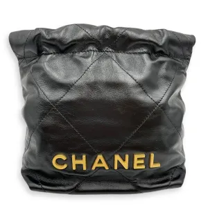 Mini 22 Black Crossbody Bag in Calfskin, Gold hardware