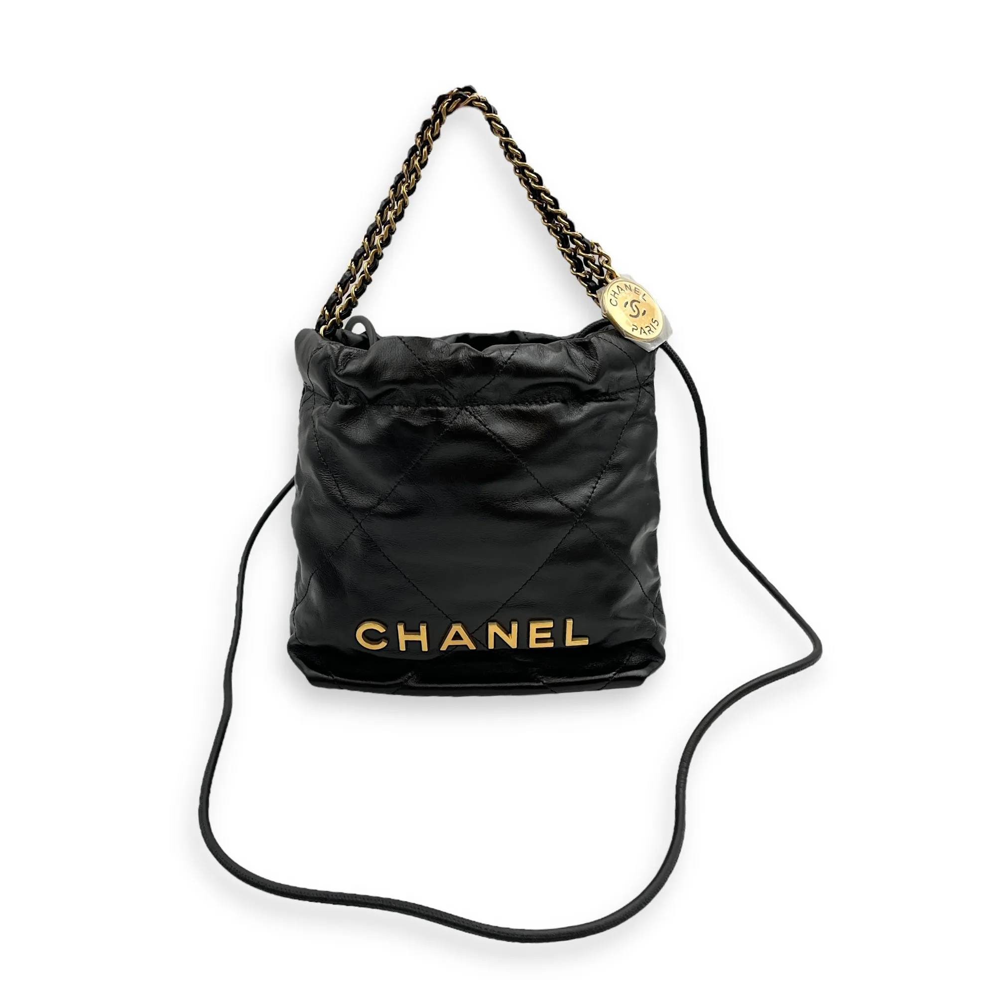 Mini 22 Black Crossbody Bag in Calfskin, Gold hardware