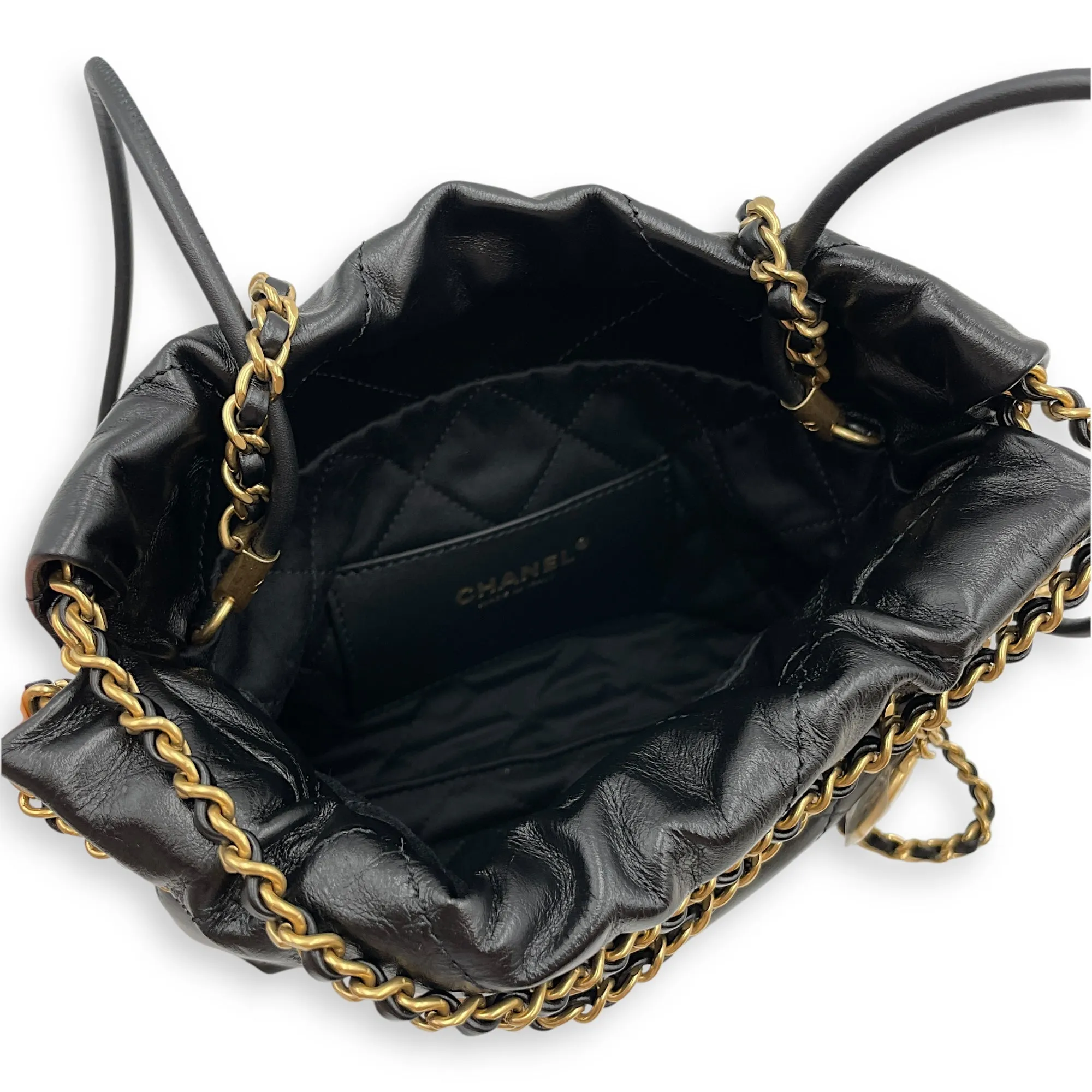 Mini 22 Black Crossbody Bag in Calfskin, Gold hardware