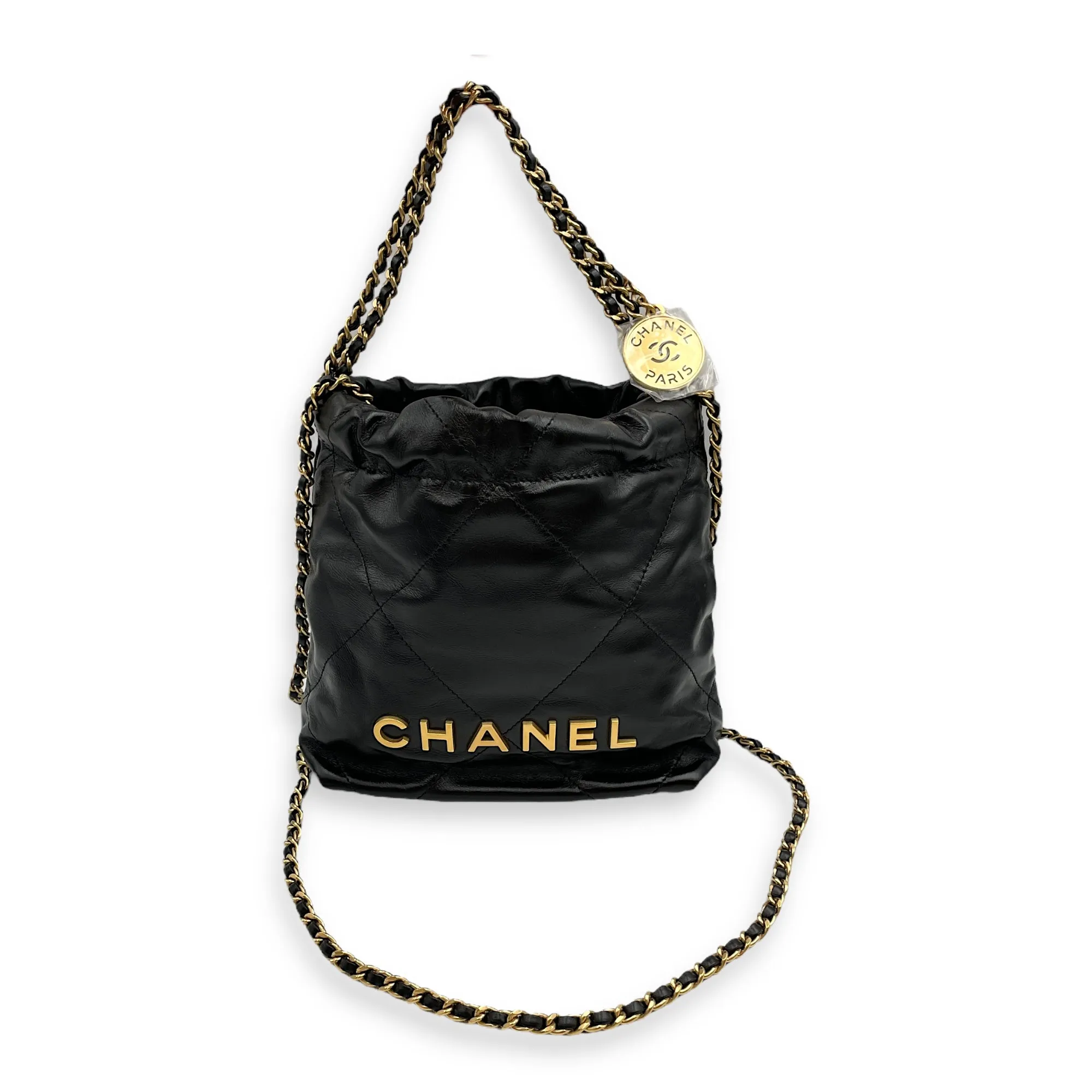 Mini 22 Black Crossbody Bag in Calfskin, Gold hardware