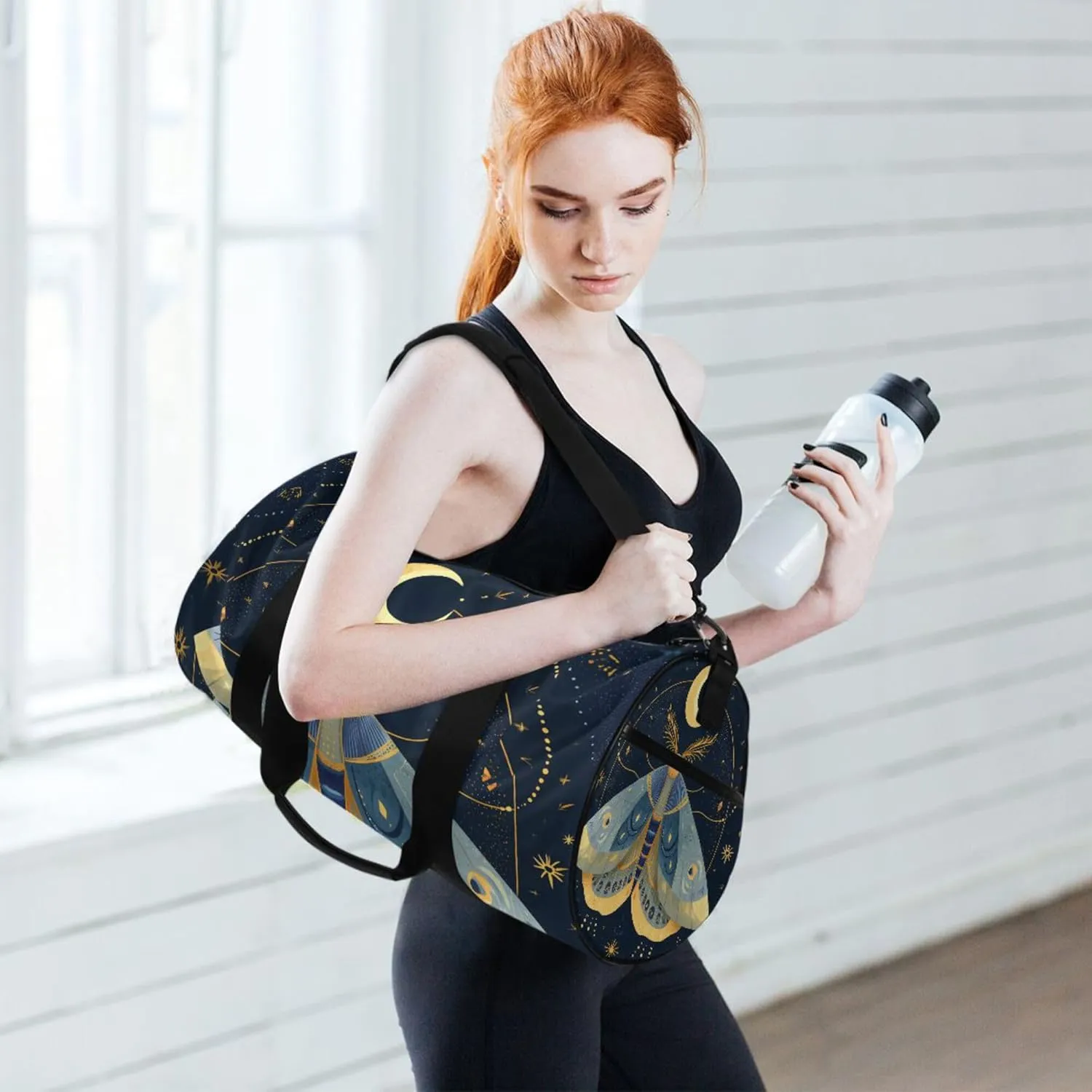 MNSRUU Sports Duffel Bags, Vibrantly Colored Moths Athletic Gym Bag Overnight Workout Travel Tote Luggage for Men Women Yoga