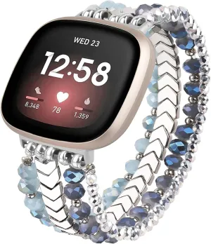 MOFREE Bracelet Compatible with Fitbit Versa 3/Versa 4 Bands/Fitbit Sense/Sense 2 Bands for Women, Handmade Fashion Elastic Beadeds Arrows Strap Replacement for Fitbit Versa 4/Versa 3/Sense 2/Sense