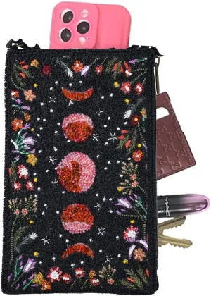 Moon Phases Celestial Club Bag Beaded Phone Convertible Crossbody, Multi