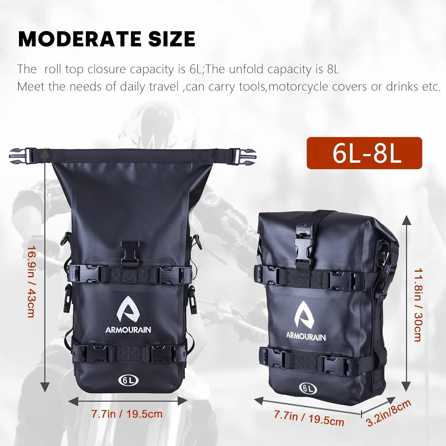 Motorcycle Bumpers Bag Waterproof 6L Motor Crash Bar Bag with Shoulder Strap Motorcycles Side Frame Bag Riding Tools Accessories (TPU Black)