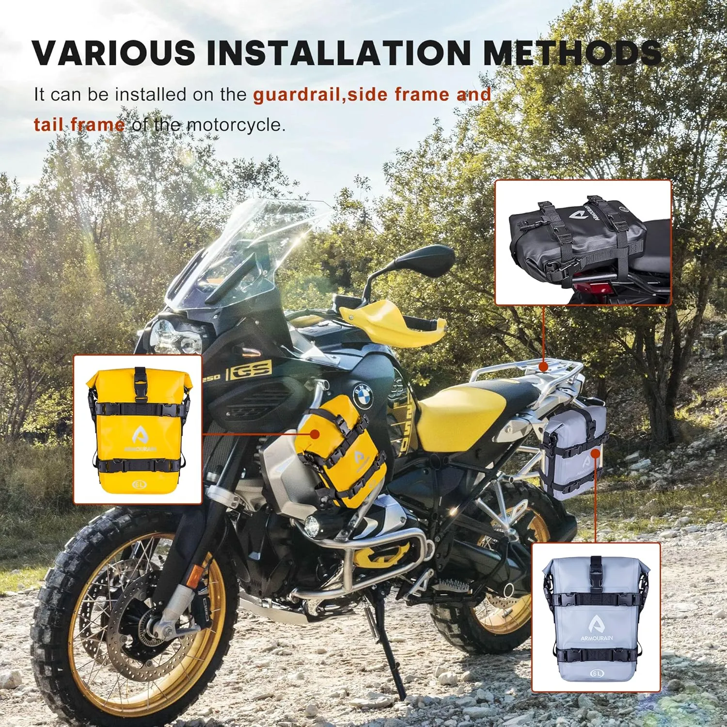 Motorcycle Bumpers Bag Waterproof 6L Motor Crash Bar Bag with Shoulder Strap Motorcycles Side Frame Bag Riding Tools Accessories (TPU Black)