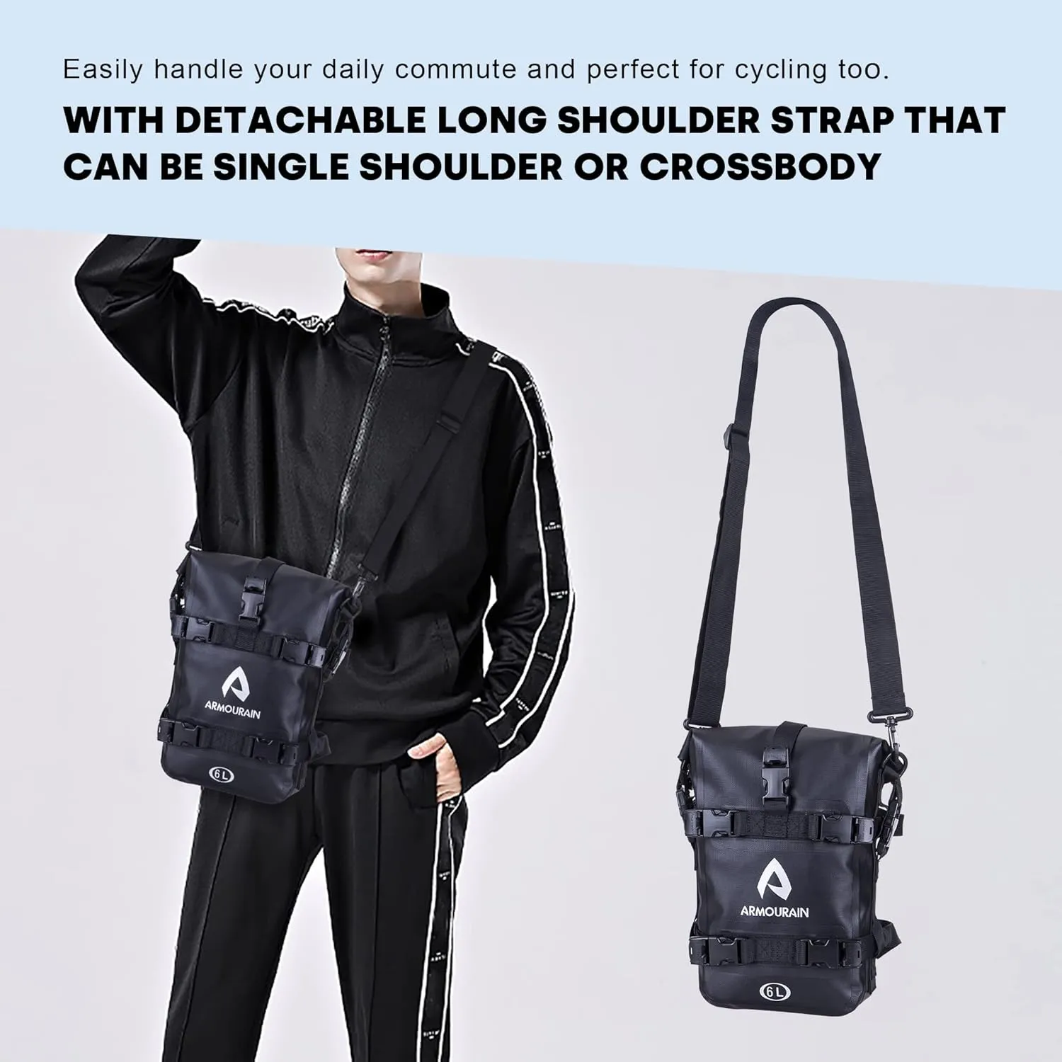 Motorcycle Bumpers Bag Waterproof 6L Motor Crash Bar Bag with Shoulder Strap Motorcycles Side Frame Bag Riding Tools Accessories (TPU Black)