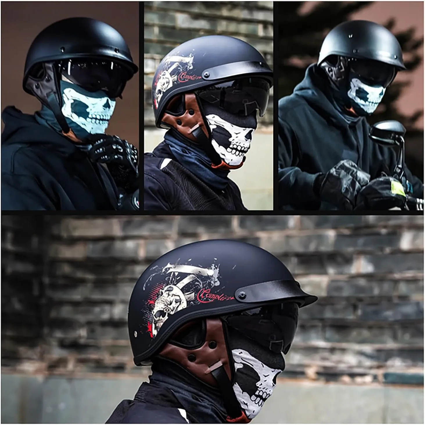 Motorcycle Half Helmet with Sun Visor, Quick Release Buckle, DOT Approved