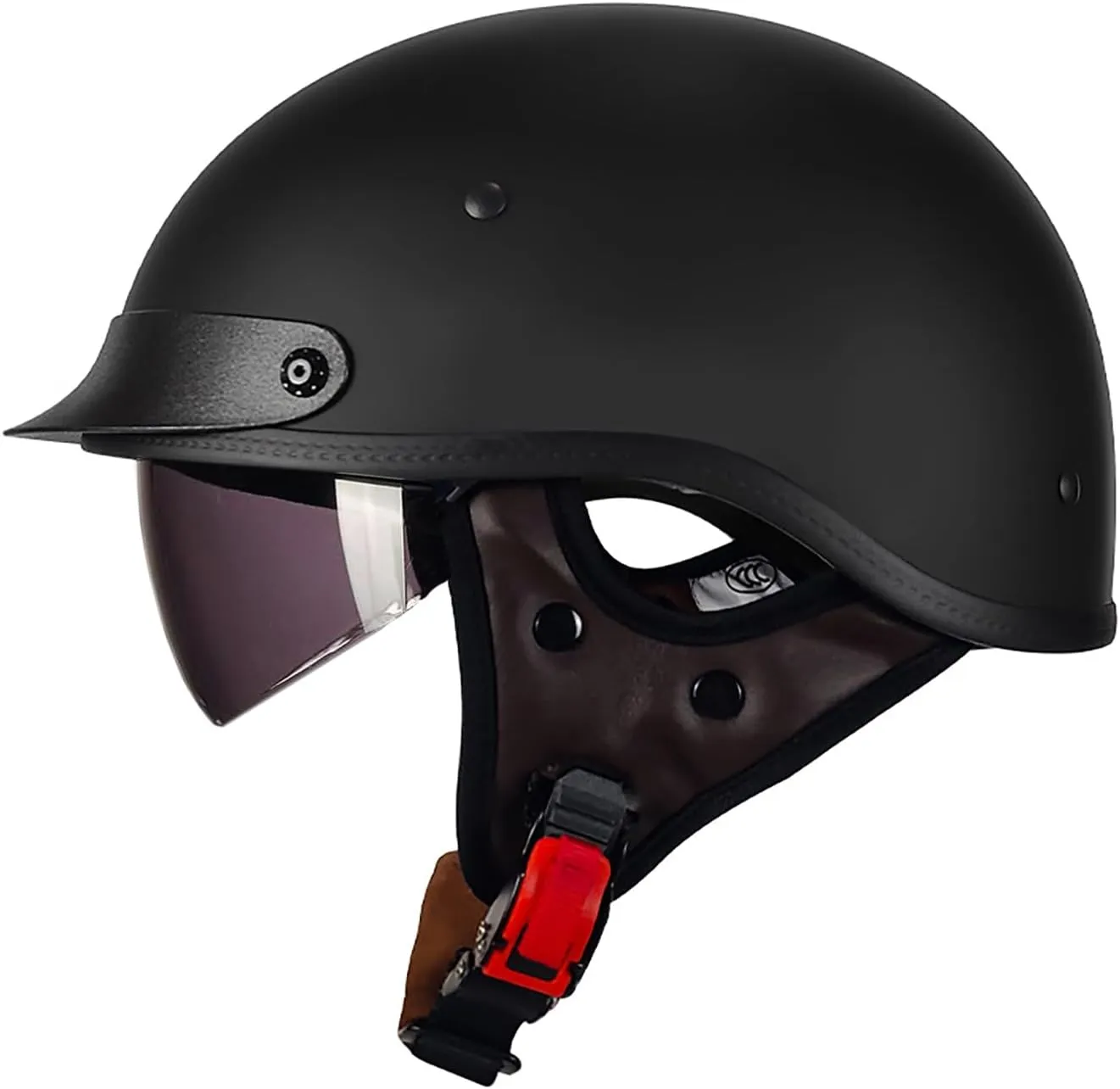 Motorcycle Half Helmet with Sun Visor, Quick Release Buckle, DOT Approved