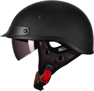Motorcycle Half Helmet with Sun Visor, Quick Release Buckle, DOT Approved