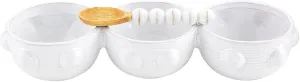Mud Pie Triple Beaded Dip Set, White, dish 4 1/4" x 12 3/4" | spoon 5 1/2"