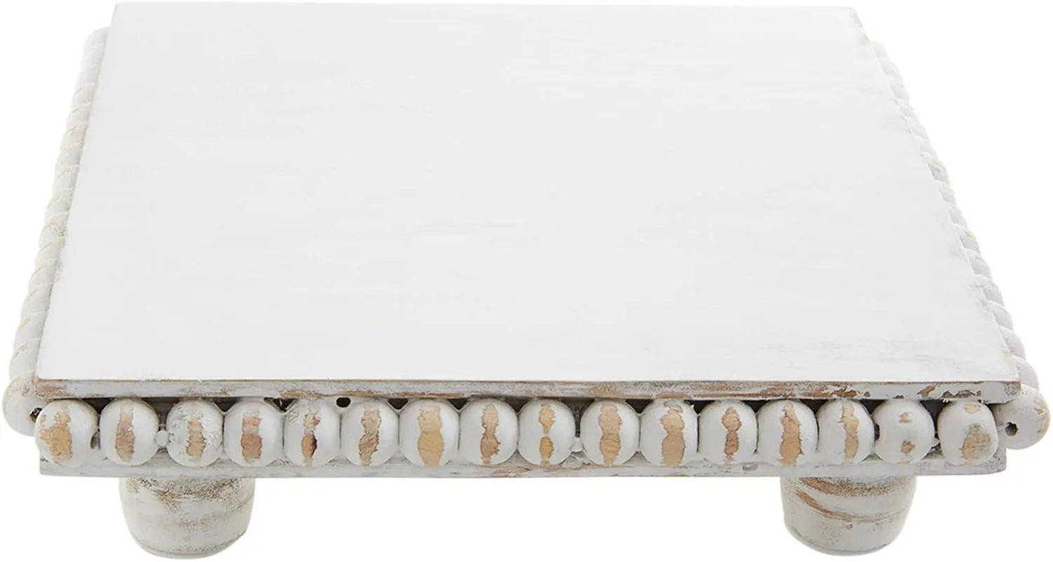 Mud Pie White Wood Beaded Trivet, 8" x 8"