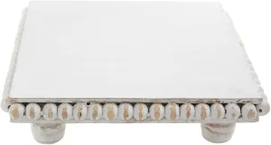 Mud Pie White Wood Beaded Trivet, 8" x 8"