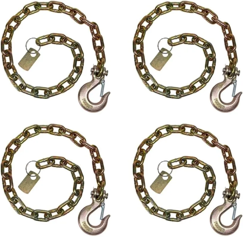 Mytee Products (4 Pack Trailer Safety Chain 5/16" x 36" with Clevis Slip Hook with Latch end Fitting - 4,700 LBS WLL Grade 70 Heavy Duty Trailer Chains with Hook for Towing & Gooseneck Couplers