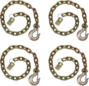 Mytee Products (4 Pack Trailer Safety Chain 5/16" x 36" with Clevis Slip Hook with Latch end Fitting - 4,700 LBS WLL Grade 70 Heavy Duty Trailer Chains with Hook for Towing & Gooseneck Couplers
