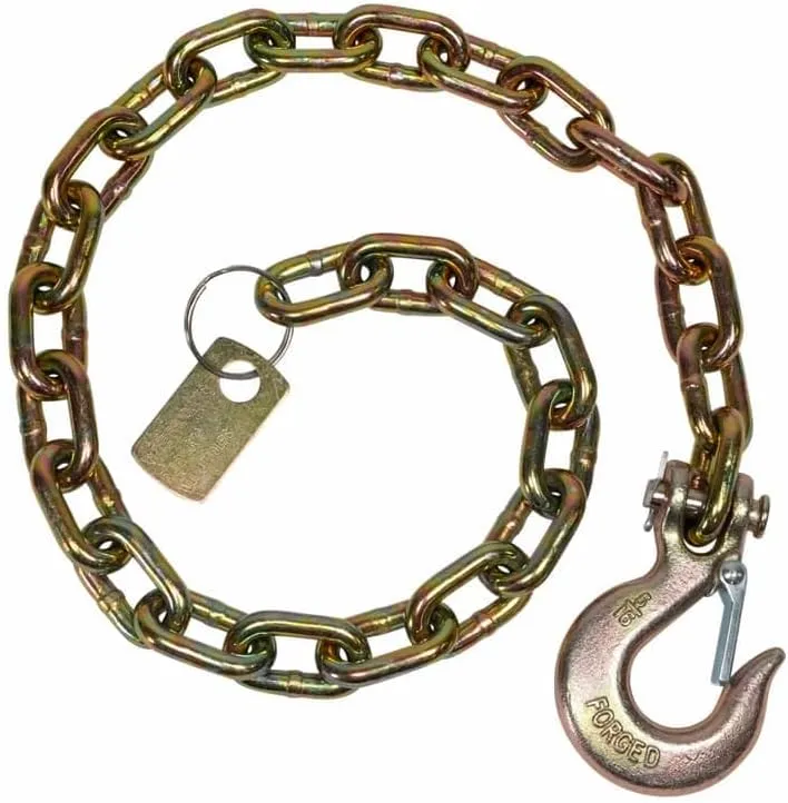 Mytee Products (4 Pack Trailer Safety Chain 5/16" x 36" with Clevis Slip Hook with Latch end Fitting - 4,700 LBS WLL Grade 70 Heavy Duty Trailer Chains with Hook for Towing & Gooseneck Couplers