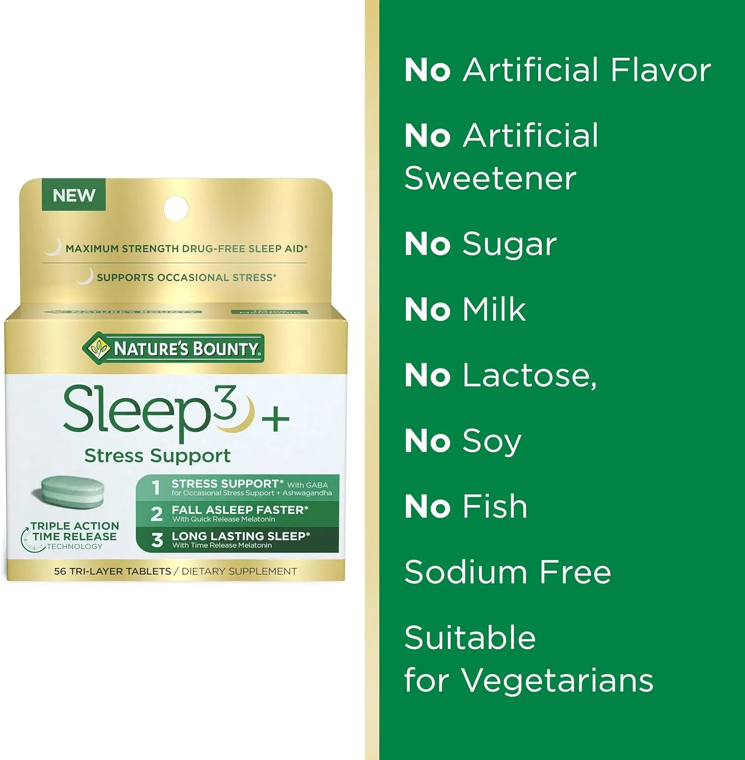 Nature's Bounty Stress Support Melatonin by Sleep3, 10mg, Tri-Layered Tablets, 56 Count