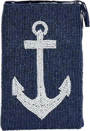 Nautical Anchor Club Bag Beaded Phone Crossbody, Navy Multi