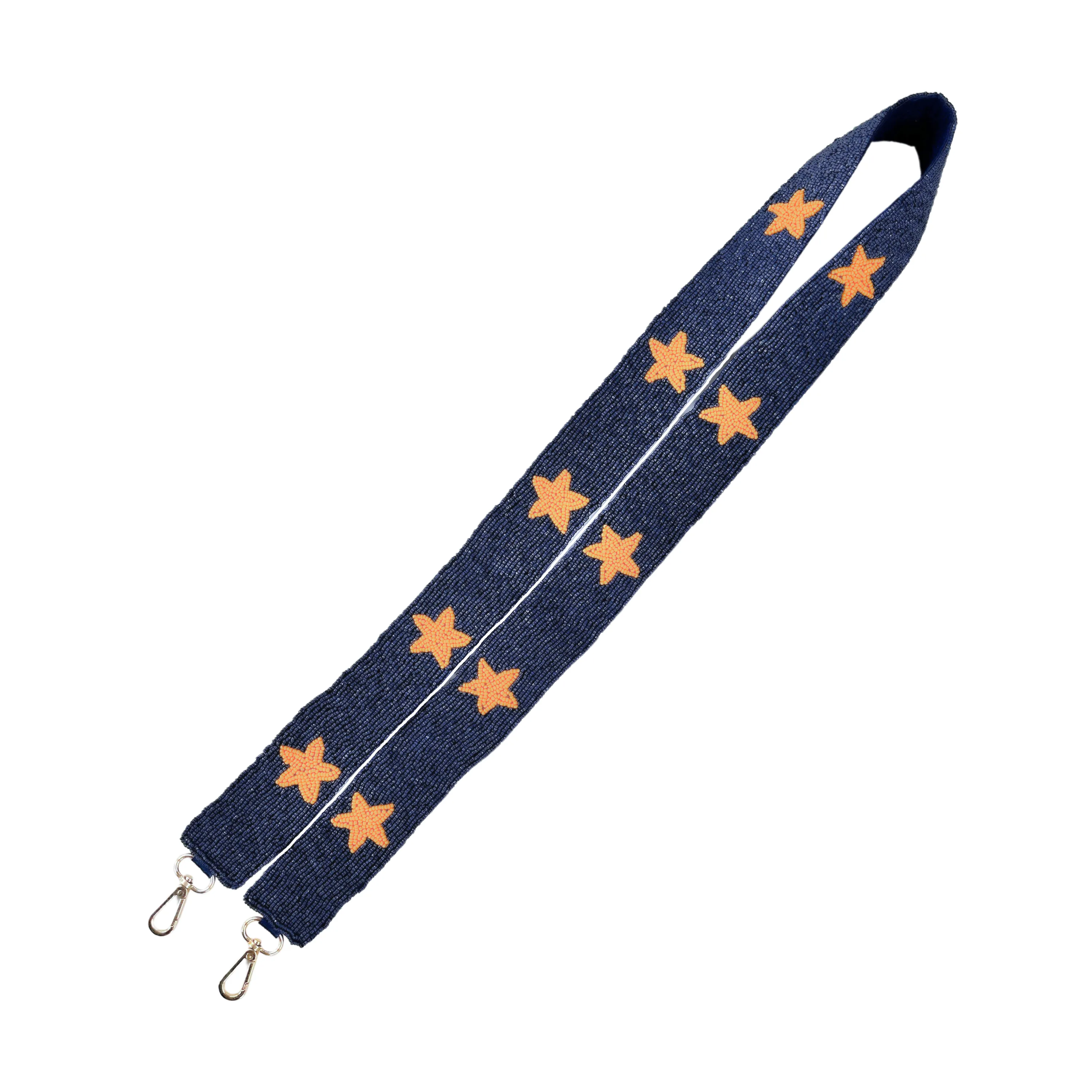Navy and Orange Stars Beaded Purse Strap
