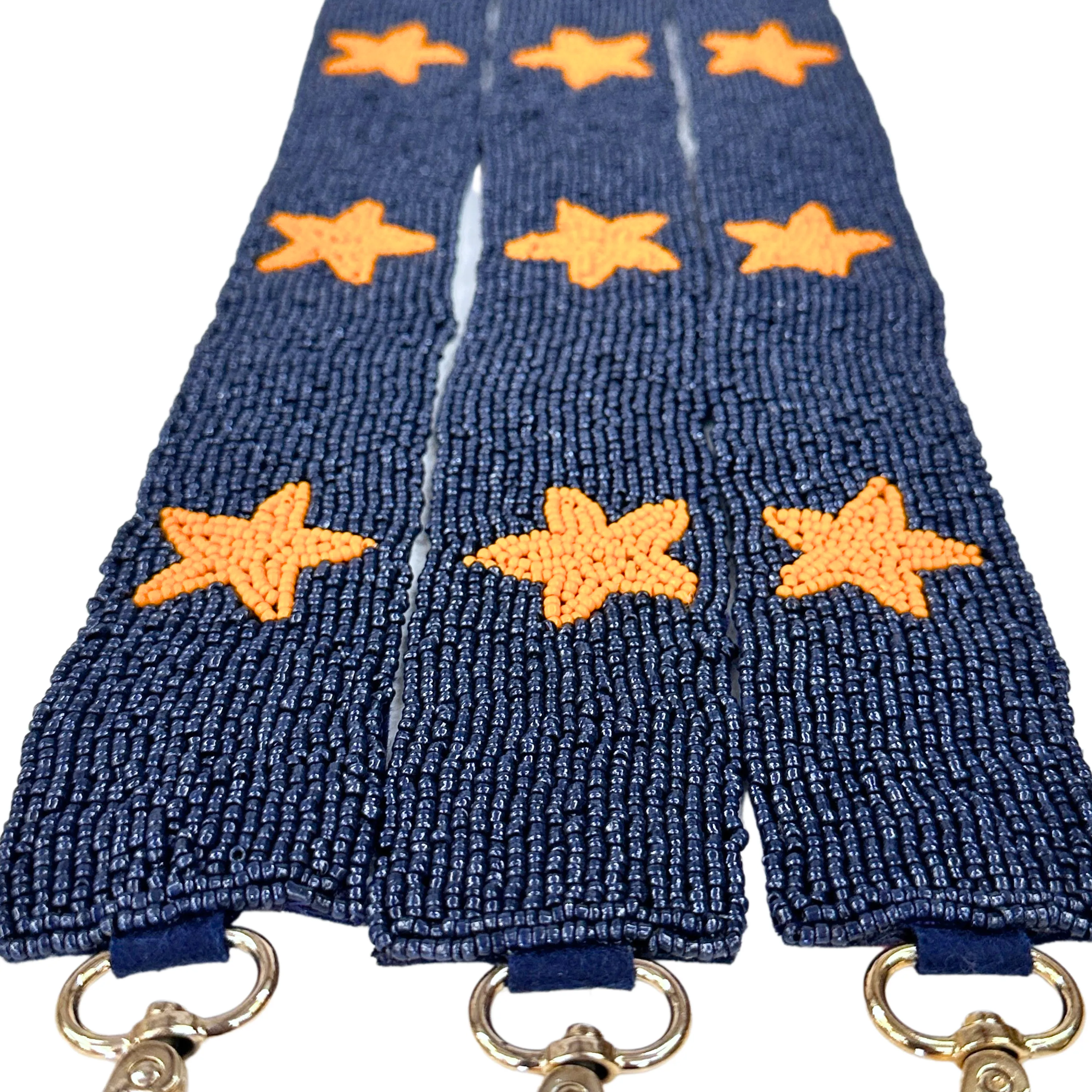 Navy and Orange Stars Beaded Purse Strap