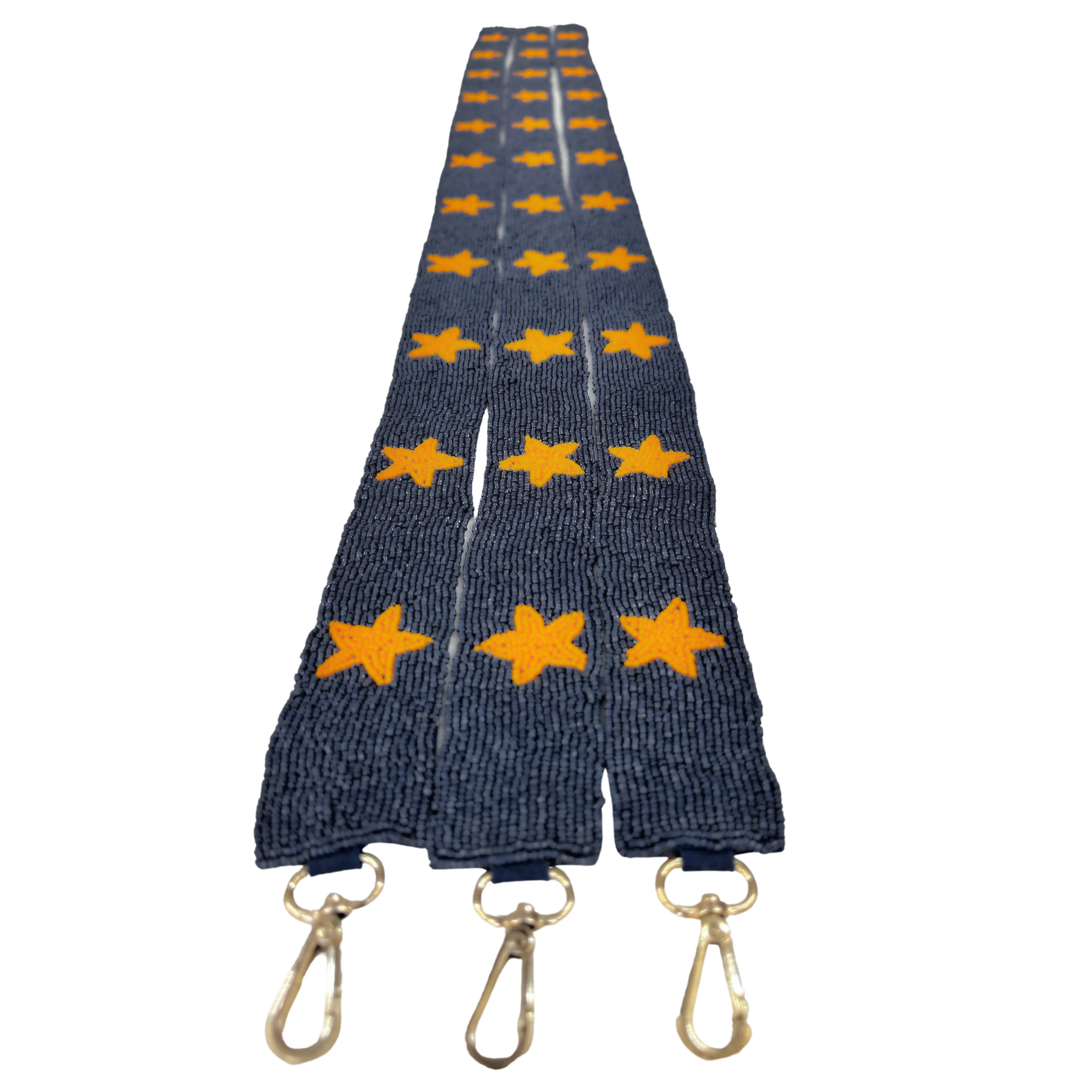 Navy and Orange Stars Beaded Purse Strap