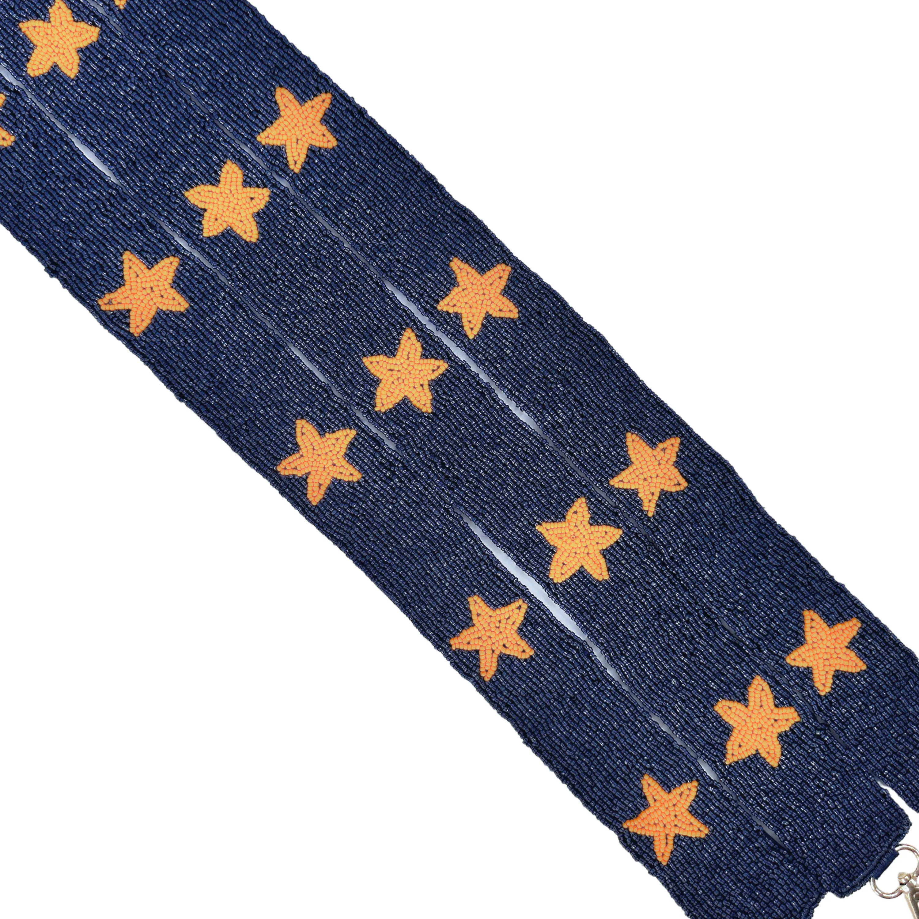 Navy and Orange Stars Beaded Purse Strap