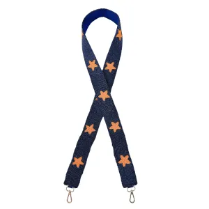 Navy and Orange Stars Beaded Purse Strap