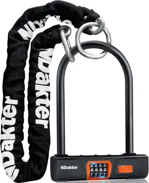 NDakter Motorcycle Locks Anti Theft, Keyless Electric Bike Lock Heavy Duty Bike U Lock Combination, 4FT x 6MM Thickened Steel Chain, Combo Large U Shape Ebike Lock for Motorcycle, Moped, Scooter