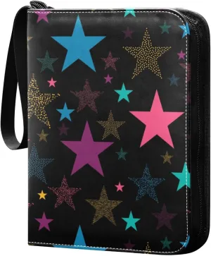 Neon-colorful-star Print Game Sports Cards Card Binders 4 Pocket - Hold 400 Game Cards, Waterproof Wear-resistant Trading Card Albums Collection Book Holder for Boys Girls