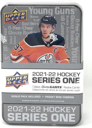 NHL Upper Deck 2021-22 Series One Hockey Trading Card Collector's Tin [8 Packs   1 Bonus Pack]