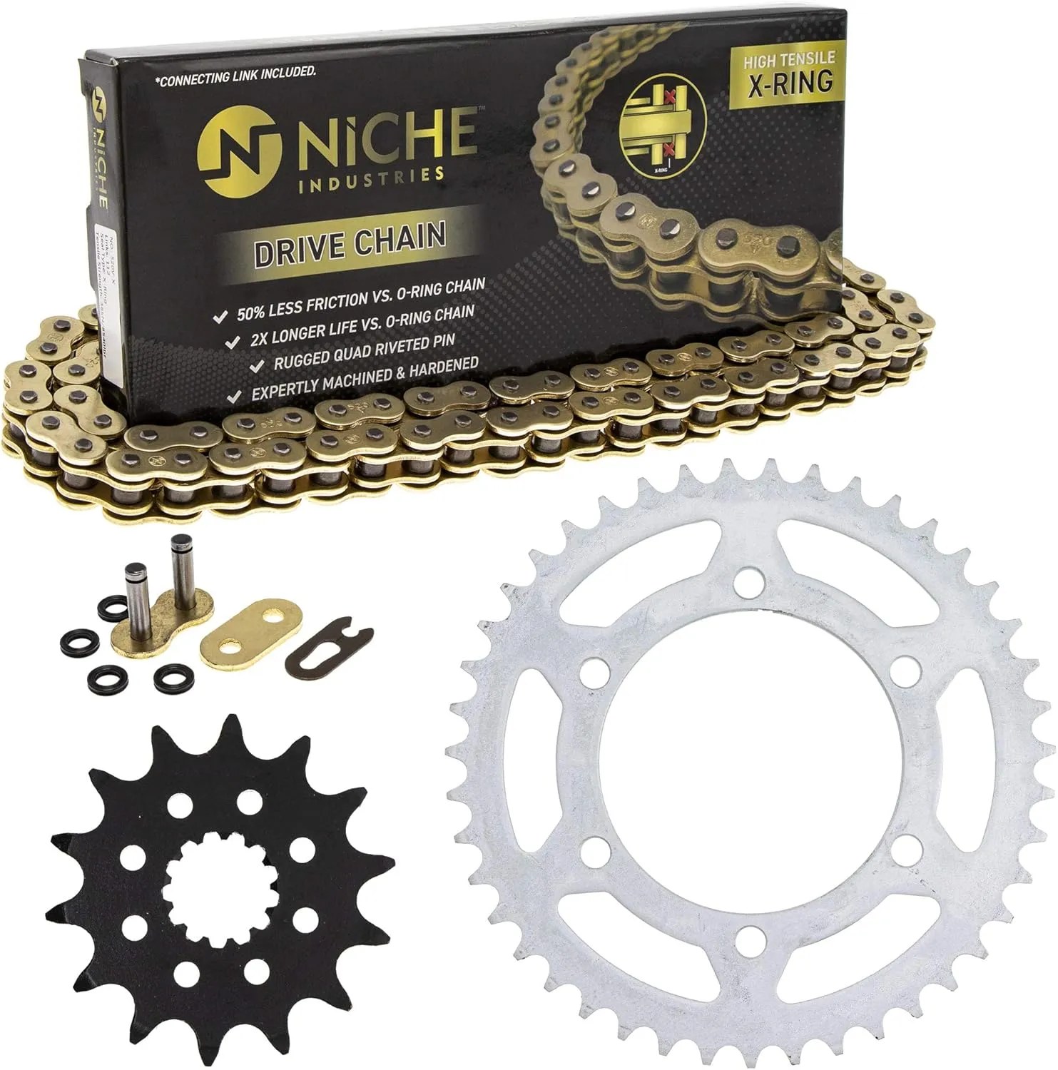NICHE Drive Sprocket Chain Combo for Yamaha YZF-R3 MT-03 YZF-R25 MT-25 Front 14 Rear 43 Tooth 520V-X X-Ring 112 Links