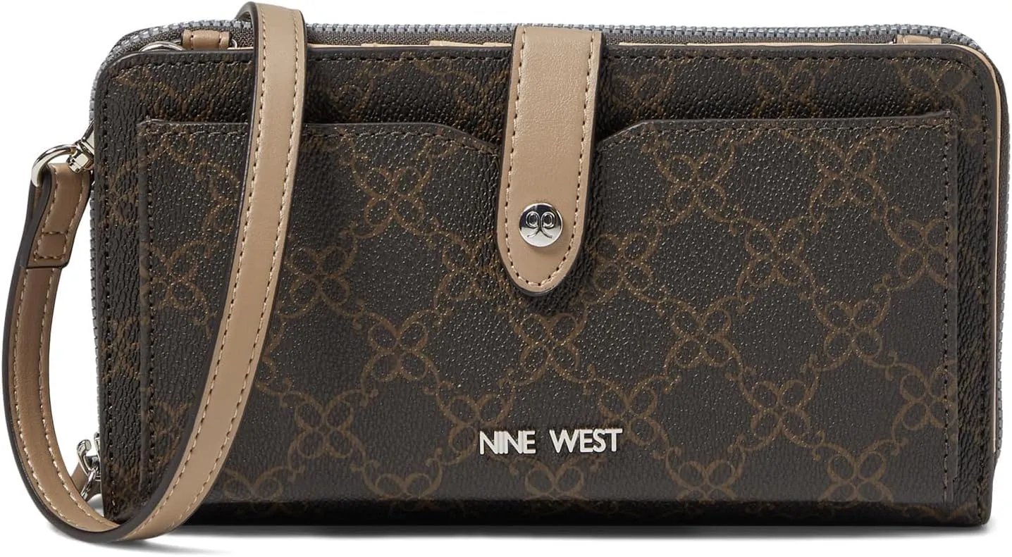 Nine West Waylynn SLG Tech Crossbody, Brown Logo/Latte