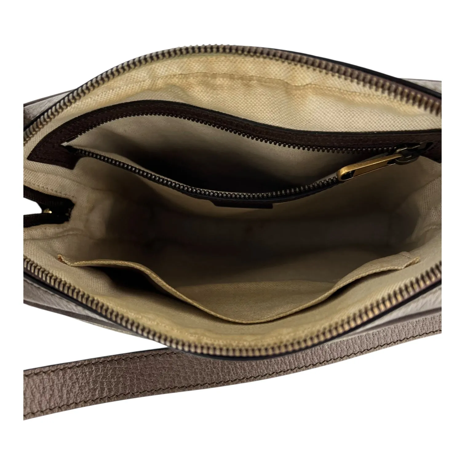 Ophidia Crossbody Bag Brown in Monogram Coated Canvas, Gold hardware
